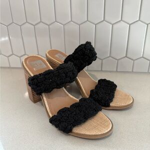 DV Dolce Vita Women's Roulette Knit Black Heeled Sandal Sz 9.5